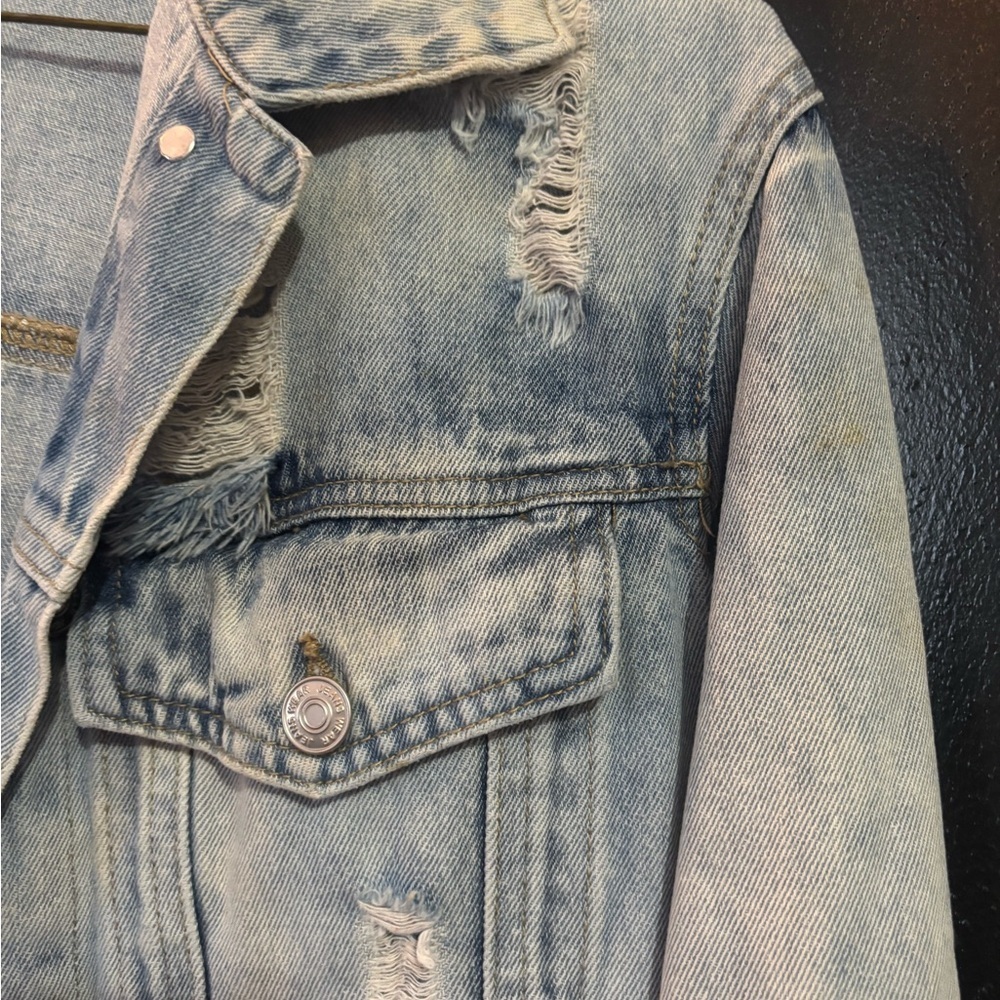 SHEIN Distressed Light Blue Jean Jacket - Picture 7 of 8